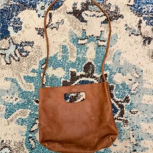 Able Brown Leather Bag with Blue Pattern Accent
